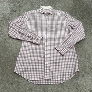 Robert Graham Button Down Shirt Men 16 Large Purple White Check Cotton Flip Cuff